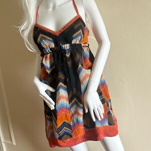 GUESS Jeans 100% Silk Chevron Zig Zag Y2K Mini Dress - Size 7